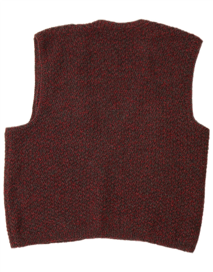 Pulover cardigan fără mâneci pentru femei VINTAGE UK 14 mare burgundă cu pete