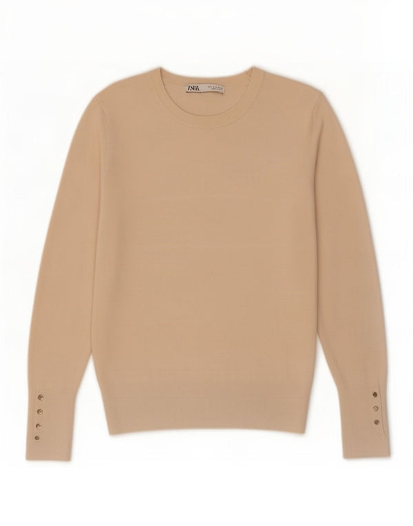 Pulover pentru damă Zara, cu gât de barcă, UK 14, mare, bej, viscoză