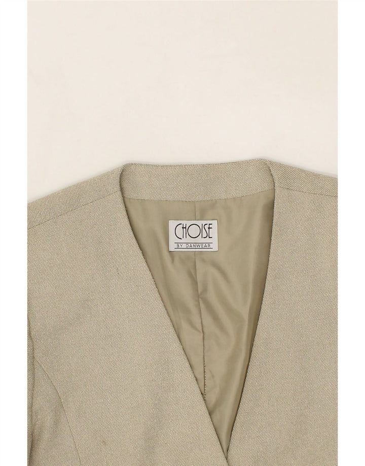 VINTAGE Womens 5 Button Blazer Jacket UK 14 Large Beige Polyester Vintage Vintage and Second-Hand Vintage from Messina Hembry 