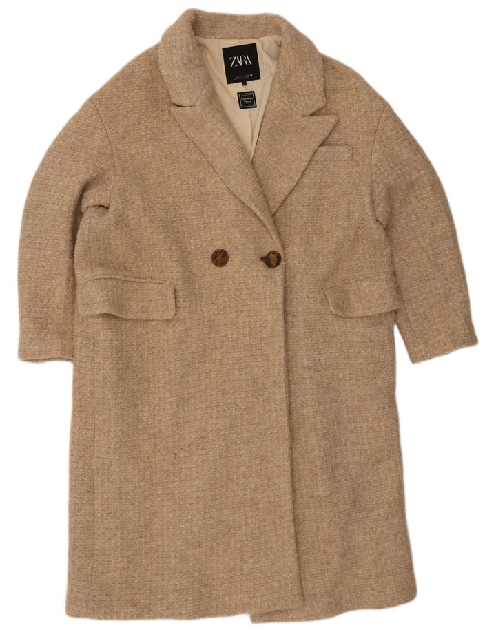 Palton dublu pentru femei Zara UK 42 XL Lână bej
