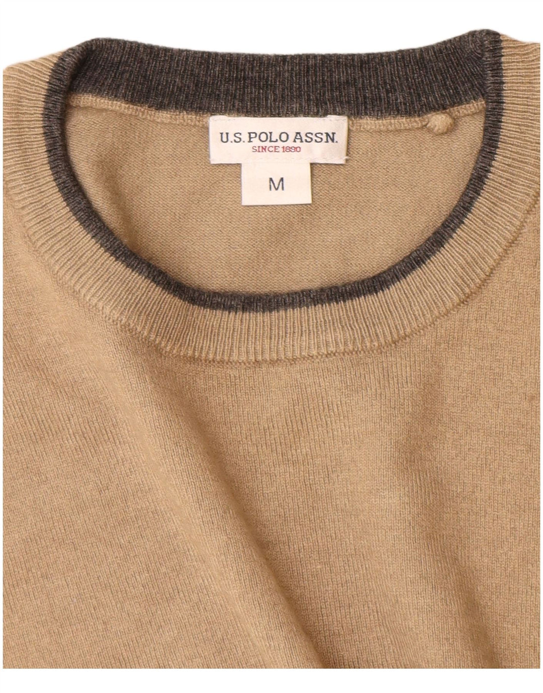 U.S. Polo Assn. Pulover pentru bărbați cu gât crew, bej mediu