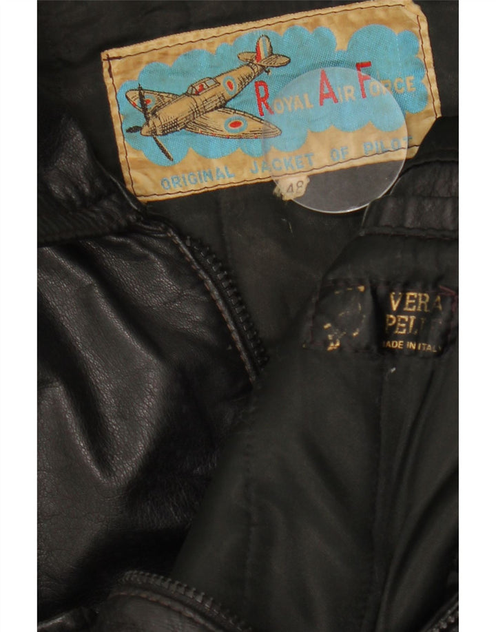 Geaca de piele vintage pentru barbati IT 48 Medium Black Leather