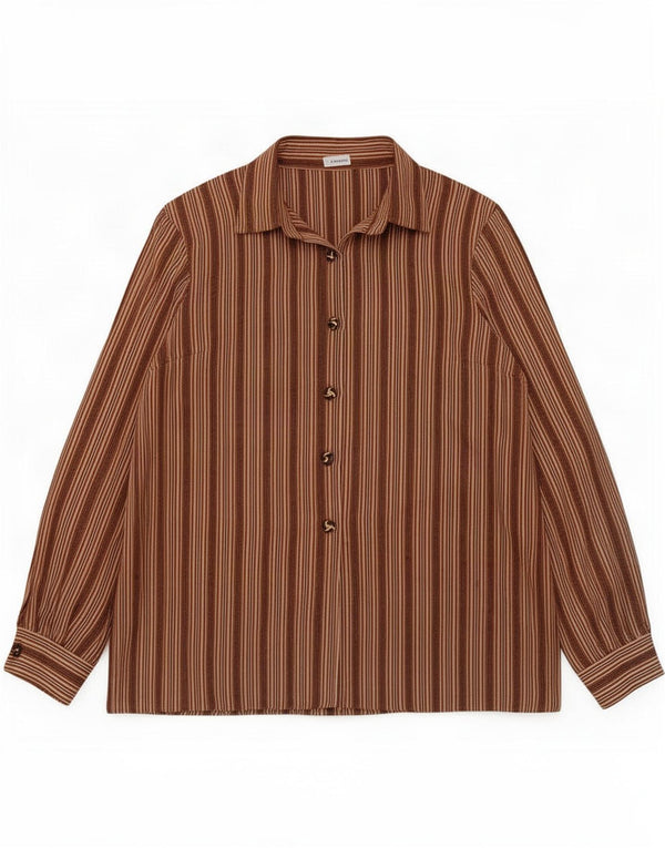 Bluză de cămașă vintage pentru femei UK 18 XL maro cu dungi