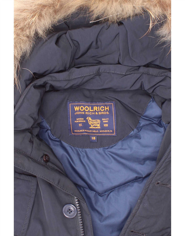 Jachetă căptușită cu glugă Woolrich pentru bebeluși 12-18 luni, poliester bleumarin