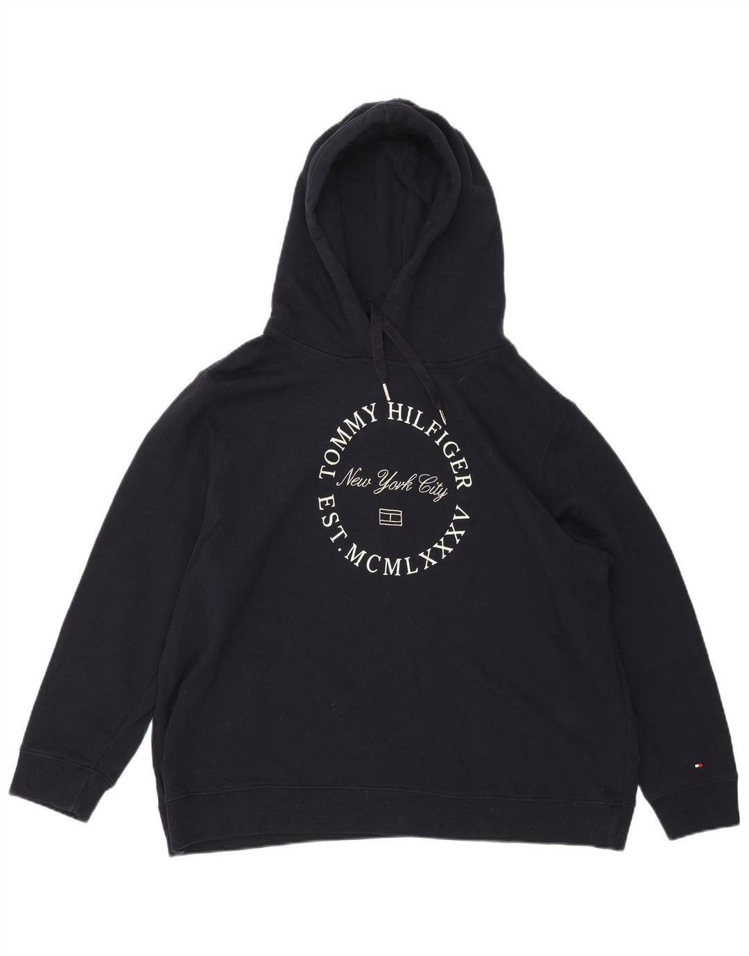 TOMMY HILFIGER Pulover cu glugă cu grafic pentru femei UK 22 3XL Bumbac bleumarin