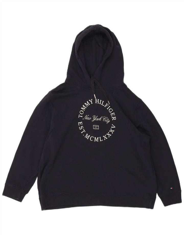 TOMMY HILFIGER Pulover cu glugă cu grafic pentru femei UK 22 3XL Bumbac bleumarin