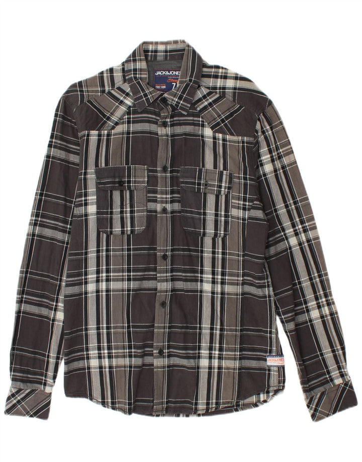 Cămașă pentru bărbați JACK & JONES, bumbac cu carouri mici, gri
