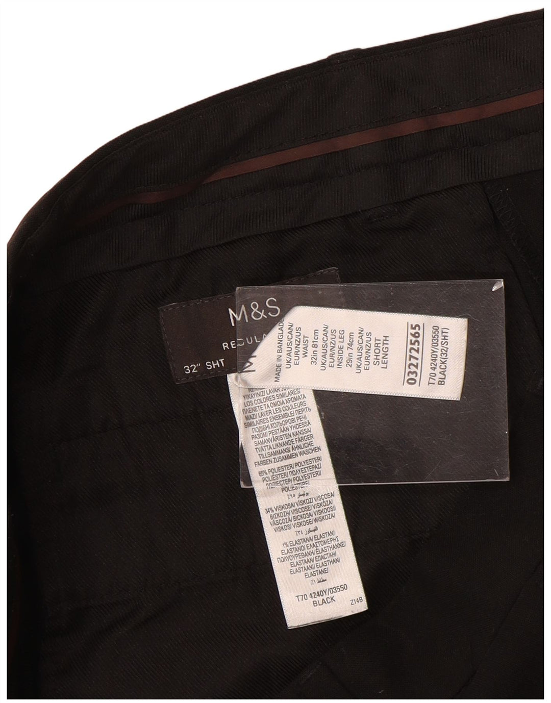 Marks & Spencer Pantaloni chino pentru bărbați, drepți, cu ajustare normală, L32 L29, negru