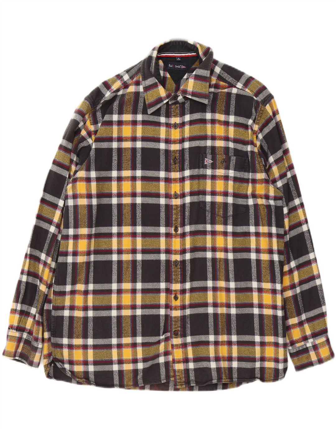 Cămașă de flanel cu carouri pentru bărbați PAUL SMITH Mărimea 43/44 XL bumbac carouri negru