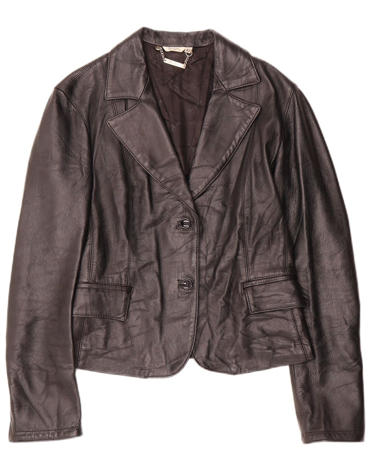 Jachetă vintage din piele cu 2 nasturi pentru femei IT 42 Piele neagră medie