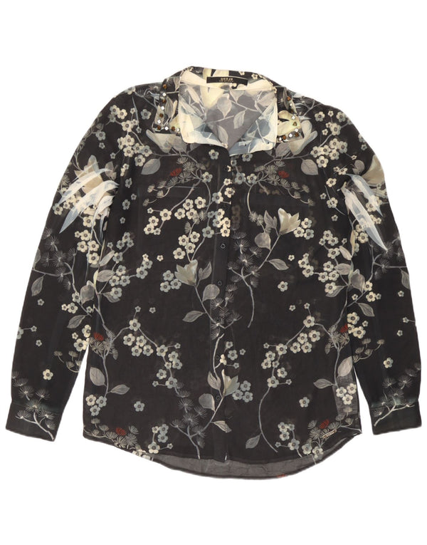 Bluză pentru femei Guess See Through Shirt UK 14 Medium Black Floral Poliester