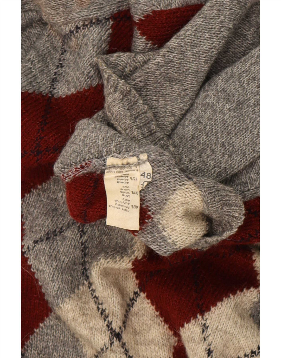Pulover rodes pentru bărbați cu gât roșu IT 48 Gri mediu Argyle/Diamond