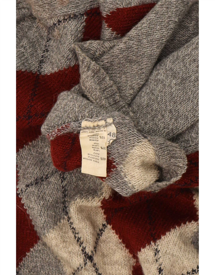 Pulover rodes pentru bărbați cu gât roșu IT 48 Gri mediu Argyle/Diamond