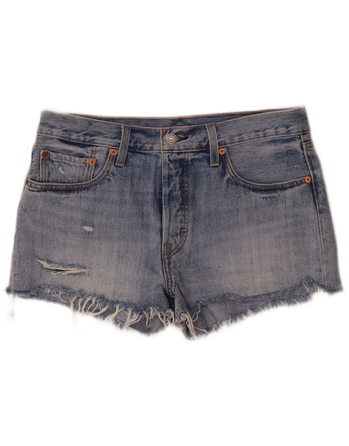 Pantaloni scurți Levi's pentru femei 501 din denim distressed W31, bumbac albastru mediu
