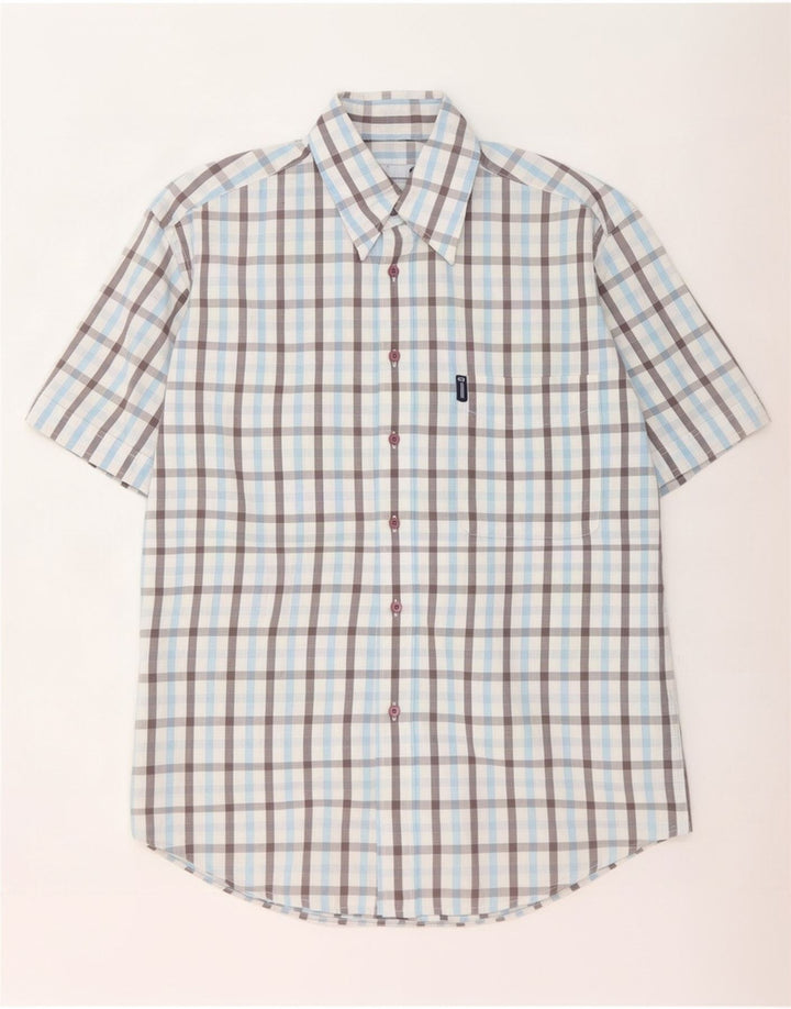 Sergio Tacchini Cămașă cu mânecă scurtă pentru bărbați, bumbac cu carouri, multicoloră, mică