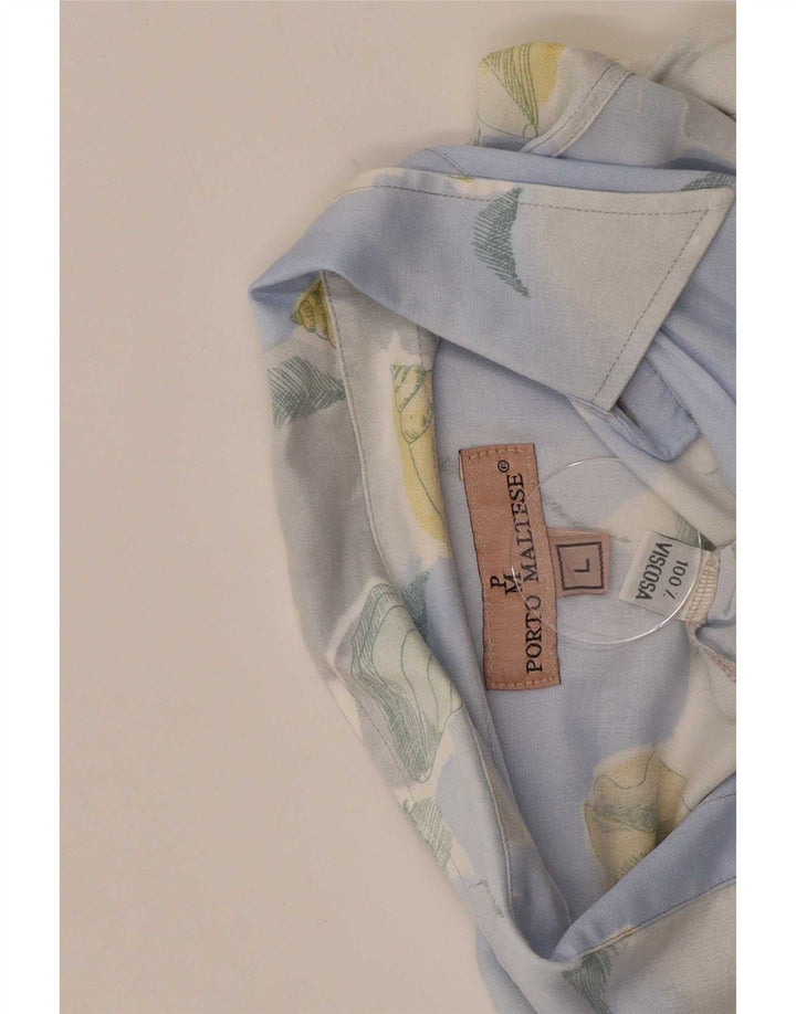 Cămașă Vintage pentru bărbați, mare, albastră, florală, viscoză