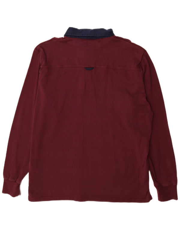GANT Tricou polo Rugby cu mânecă lungă pentru bărbați 4XL, bumbac color-block burgundă