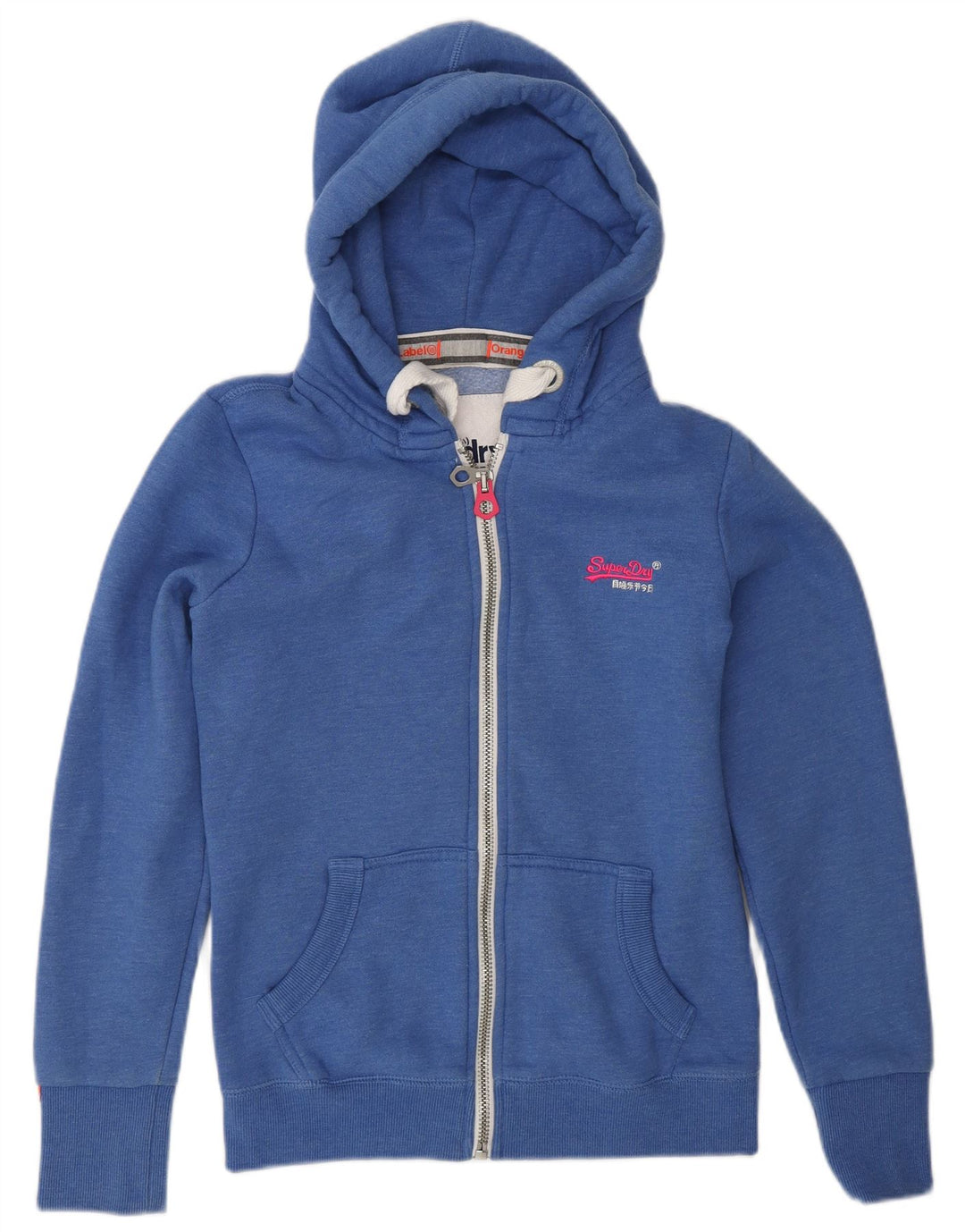 SUPERDRY Pulover cu capota cu fermoar pentru femei UK 10 Bumbac albastru mic