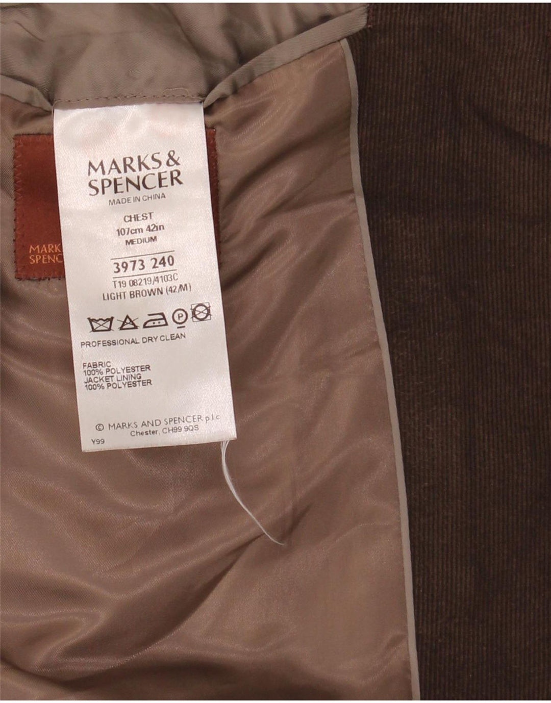Marks & Spencer Jachetă pentru bărbați din velur cu 3 nasturi, UK 42, maro mare
