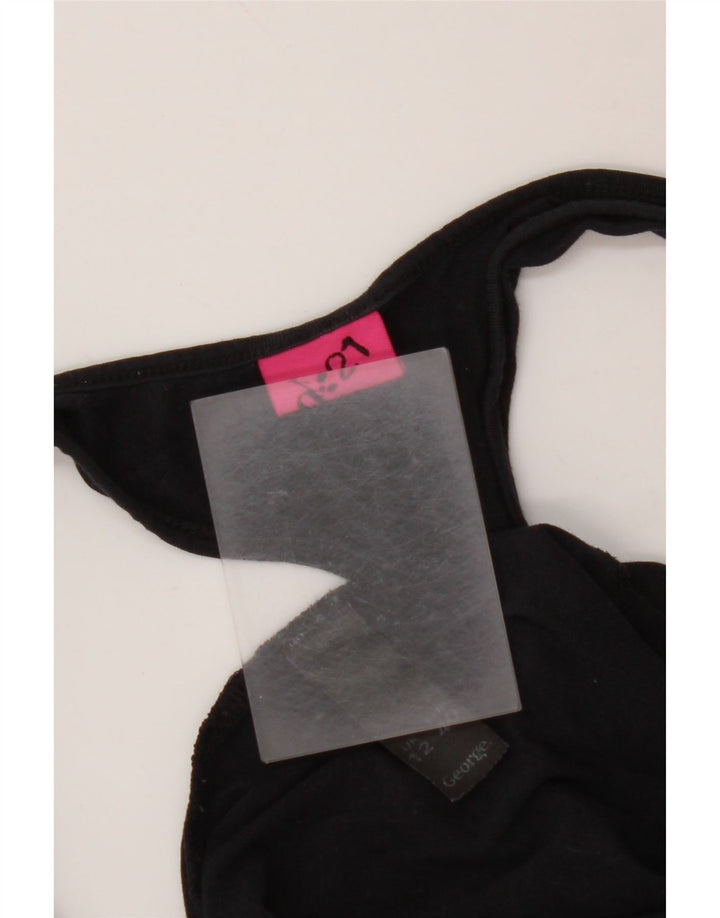 VINTAGE Femei Graphic Vest Vest Top UK 12 Medium Black Bumbac