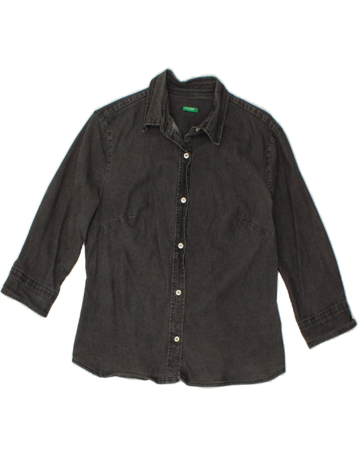 BENETTON Womens 3/4 Sleeve Shirt UK 12 Medium Grey Vintage Benetton and Second-Hand Benetton from Messina Hembry 