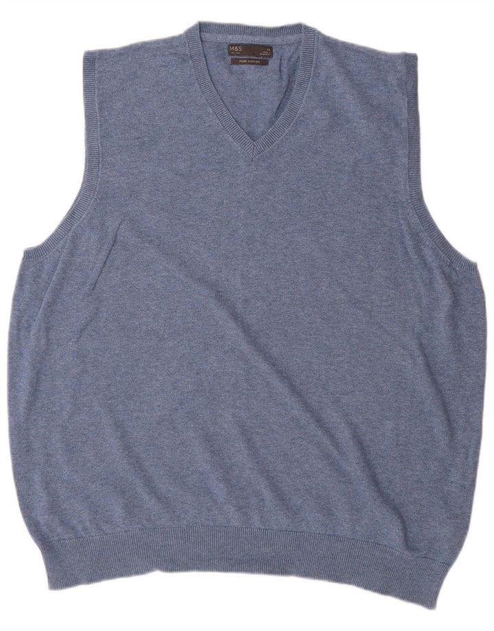Marks & Spencer Mens Vest Tank Top XL Blue Bumbac