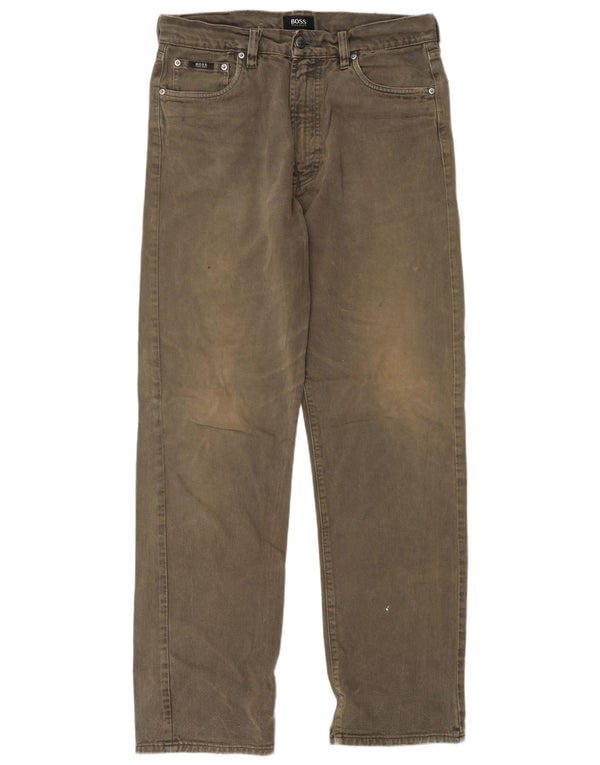 HUGO BOSS Mens Arkansas Straight Jeans W34 L34 Khaki Cotton