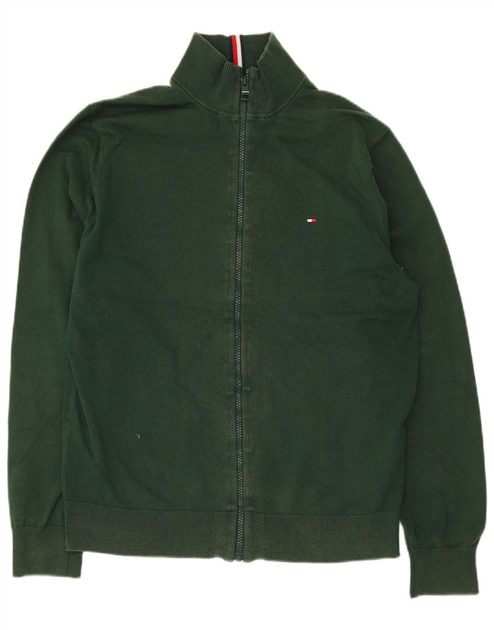 Pulover cardigan cu fermoar complet Tommy Hilfiger pentru bărbați, bumbac verde mediu