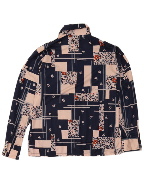 Bluză de cămașă vintage pentru femei UK 14 Medium Patchwork bleumarin