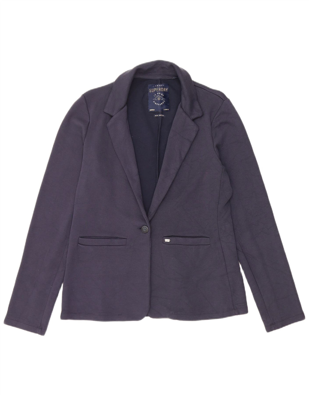 Jachetă Superdry pentru femei cu 1 buton, UK 14, bumbac, albastru bleumarin mediu