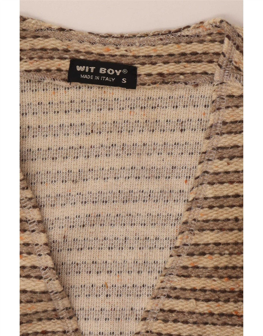 Pulover cardigan fără mâneci pentru bărbați Wit Boy, lână cu dungi mici, bej