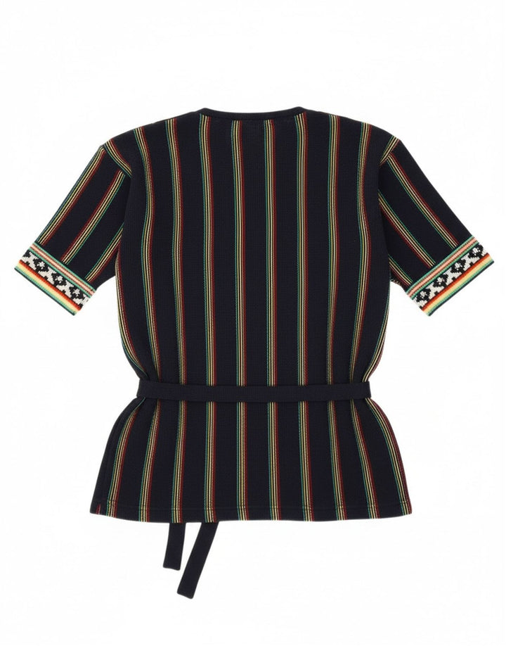 Pulover vintage pentru femei cu decolteu în V UK 12 Medium bleumarin cu dungi Retro