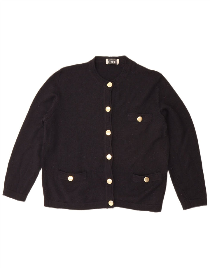 Pulover vintage cardigan supradimensionat pentru femei UK 10 mic din lână bleumarin