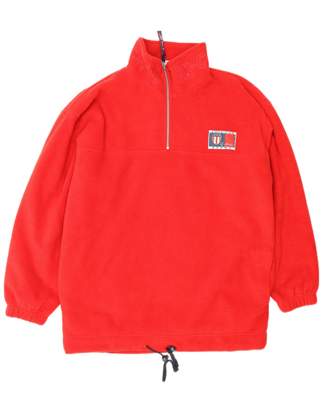 Pulover VINTAGE pentru bărbați, cu formă lentă, cu grafic, cu fermoar și gât, poliester roșu mediu