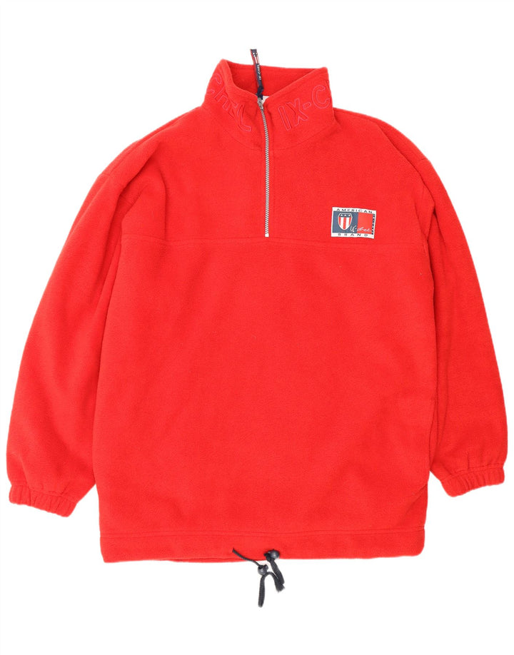 Pulover VINTAGE pentru bărbați, cu formă lentă, cu grafic, cu fermoar și gât, poliester roșu mediu