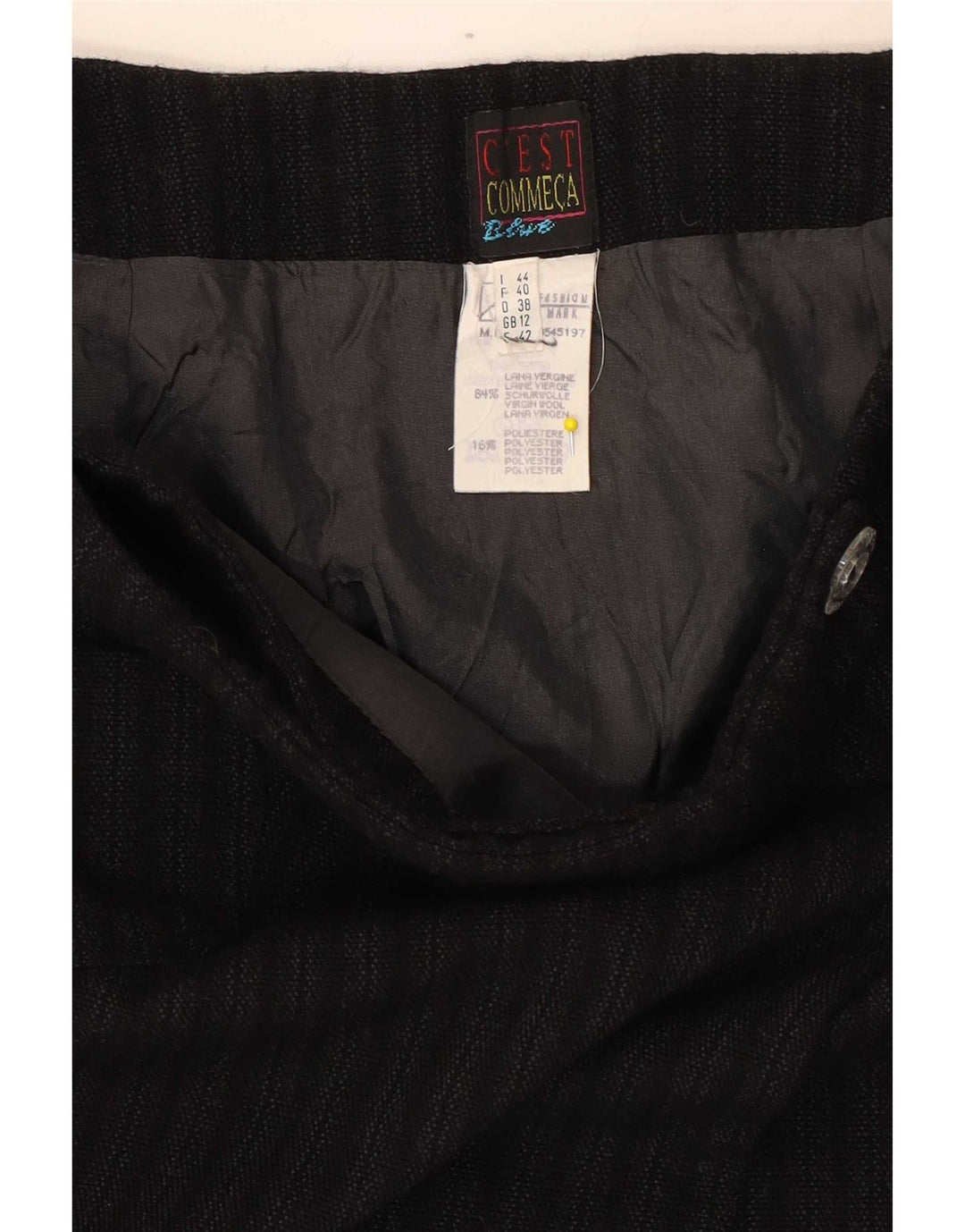 Fusta mini pentru femei C'EST COMMECA UK 12 Medium W28 Lână cu dungi negre