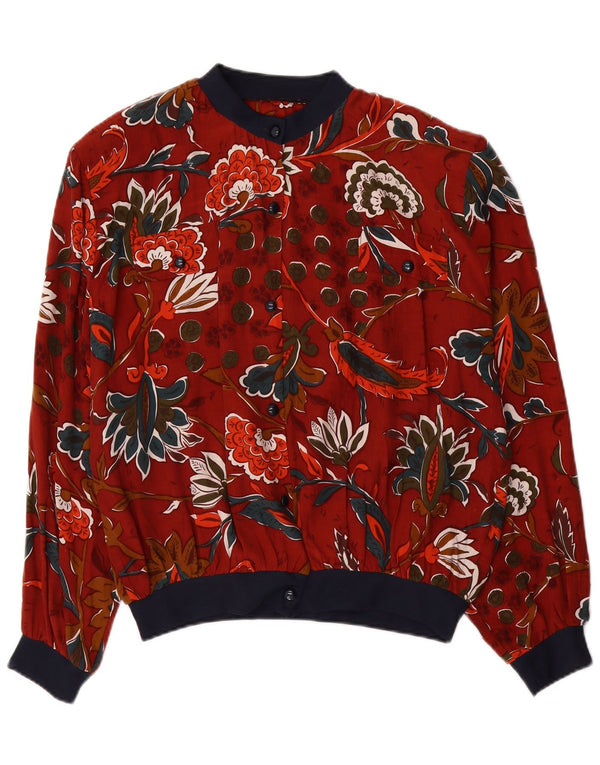 Bluză cămașă pentru femei VINTAGE UK 18 XL Viscoză florală roșie