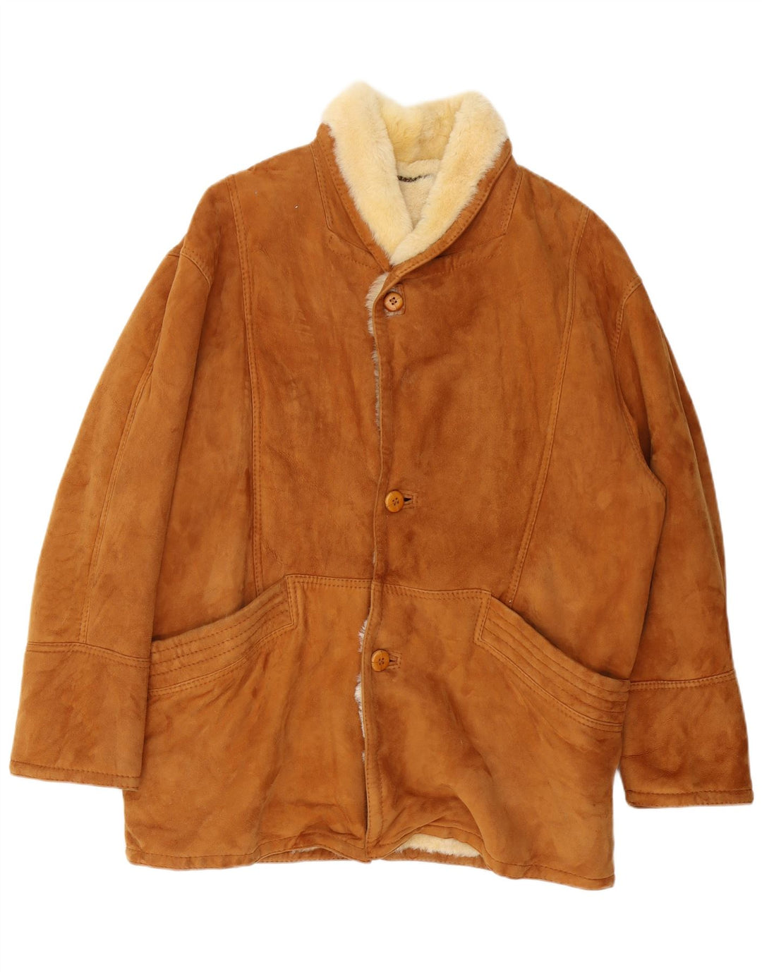 Jachetă vintage pentru bărbați din shearling IT 52 XL maro din shearling
