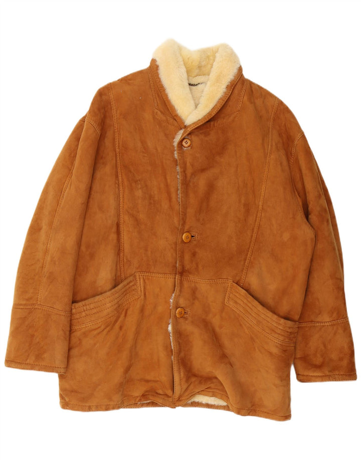Jachetă vintage pentru bărbați din shearling IT 52 XL maro din shearling