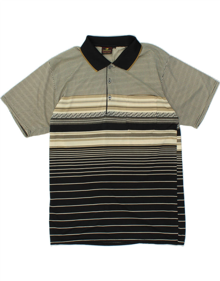 VINTAGE Tricou polo pentru bărbați, poliester cu dungi gri mediu