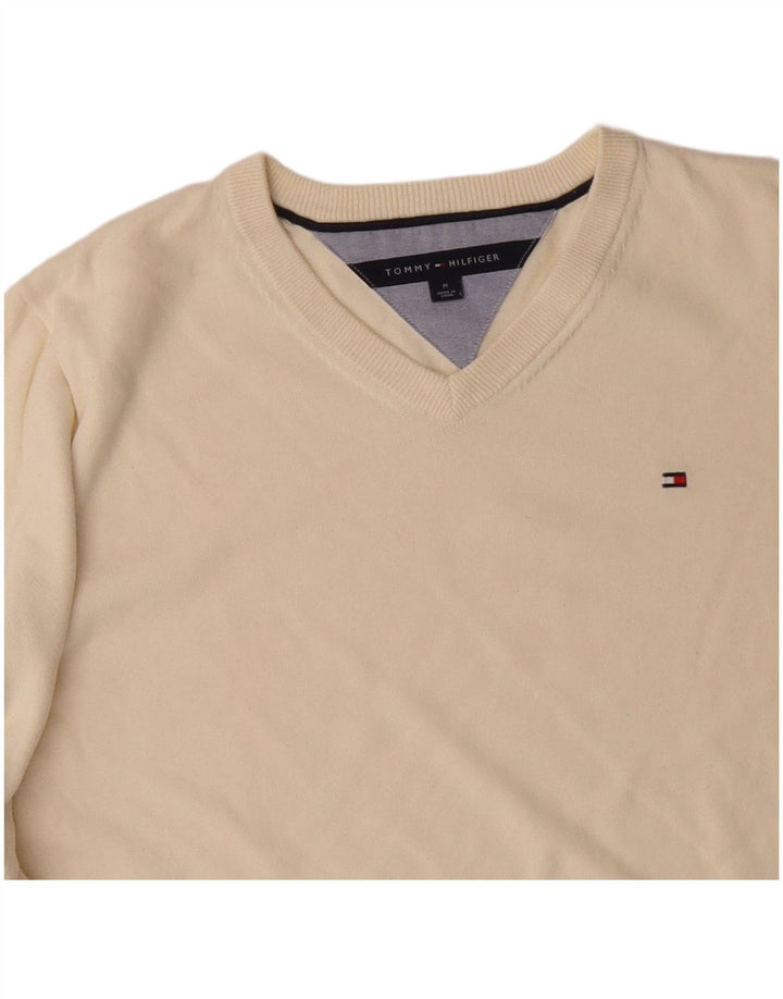 TOMMY HILFIGER Pulover cu decolteu în V pentru bărbați, bumbac mediu alb