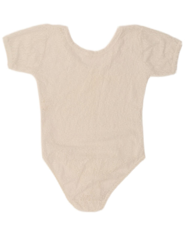 VINTAGE Womens Bodysuit UK 12 Medium White Floral