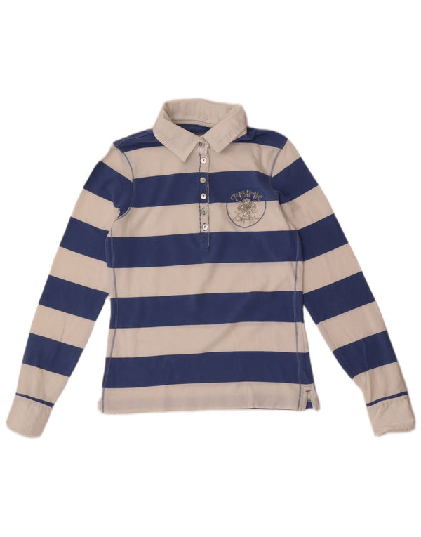 Tricou polo Think Pink Rugby pentru femei UK 10, cu dungi mici, albastre