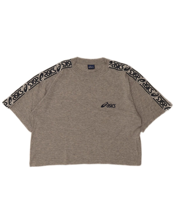 Asics Womens Crop Graphic T-Shirt Top UK 14 Medium Grey Flecked