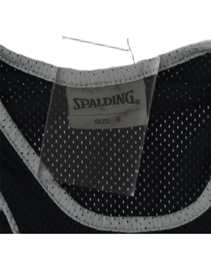 SPALDING Mens Graphic Vest Top Small Navy Blue Colourblock Polyester Vintage Spalding and Second-Hand Spalding from Messina Hembry 