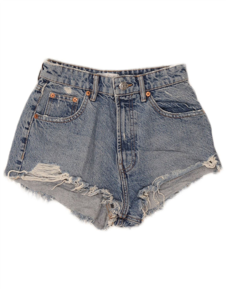 Pantaloni scurți din denim învechit pentru femei Zara EU 36 XS W26 Albastru