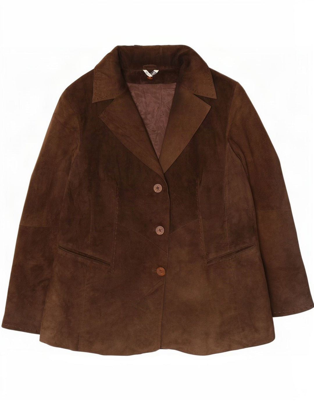Blazer Vintage pentru femei cu 3 nasturi din piele intoarsa, UK 14, maro mediu