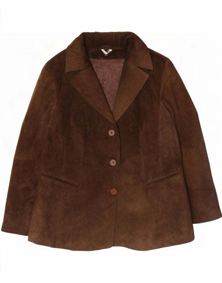 Blazer Vintage pentru femei cu 3 nasturi din piele intoarsa, UK 14, maro mediu