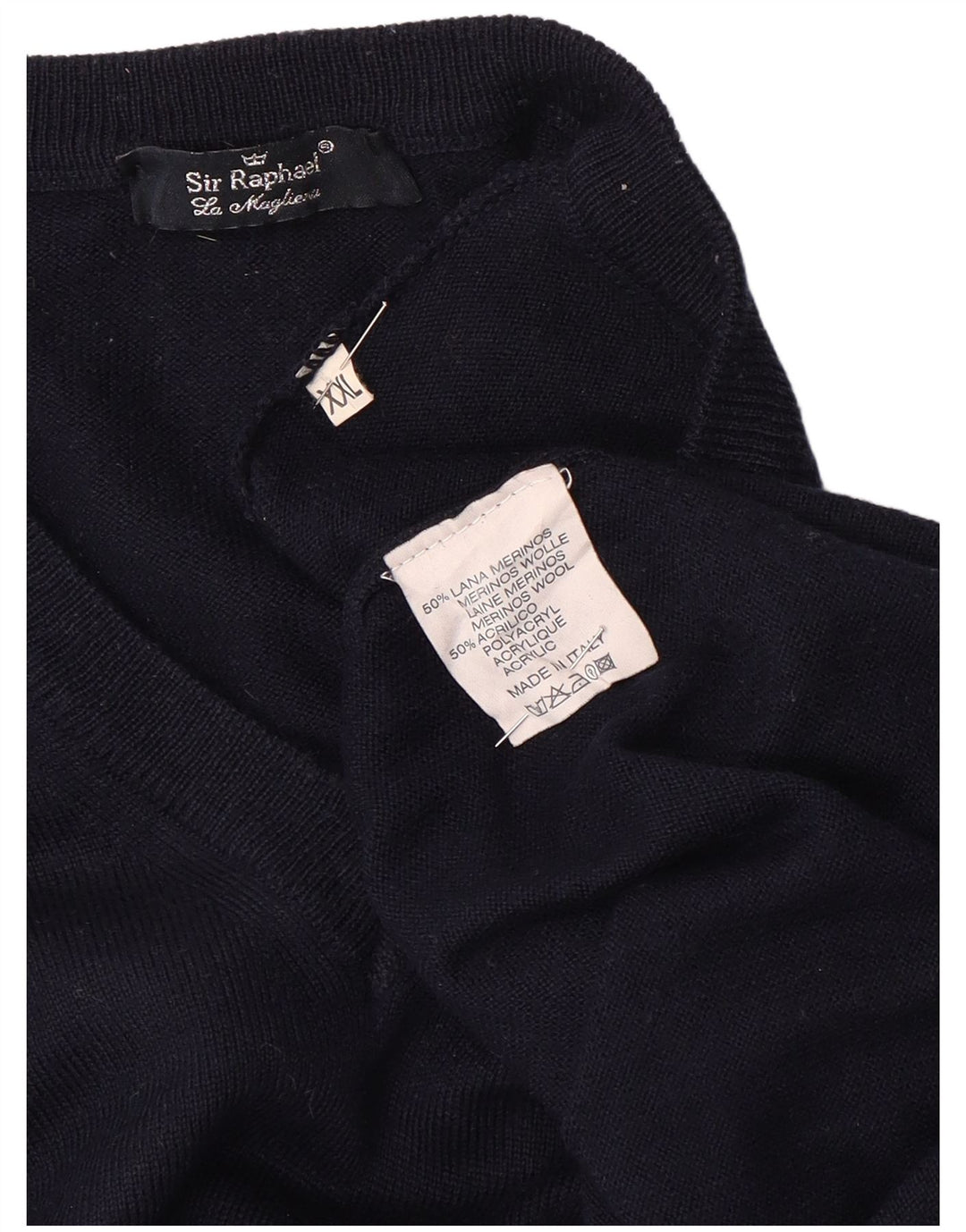 SIR RAPHAEL Pulover cu decolteu în V pentru bărbați, 2XL, acrilic, albastru bleumarin