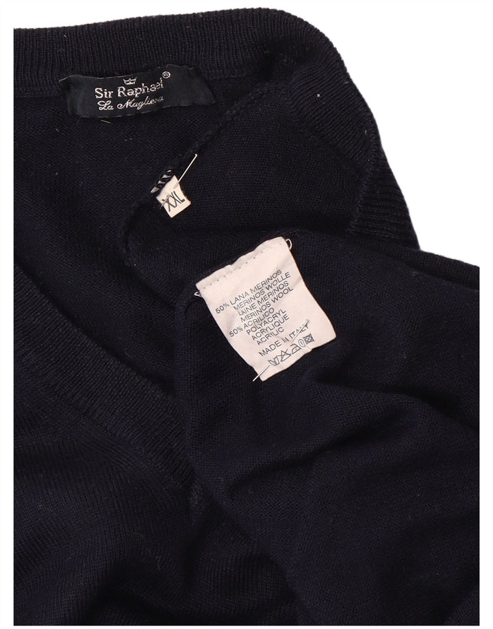 SIR RAPHAEL Pulover cu decolteu în V pentru bărbați, 2XL, acrilic, albastru bleumarin